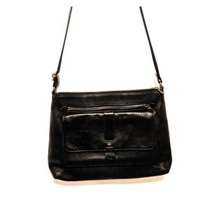 Fossil Glazed Black Leather Kinley Crossbody Purse